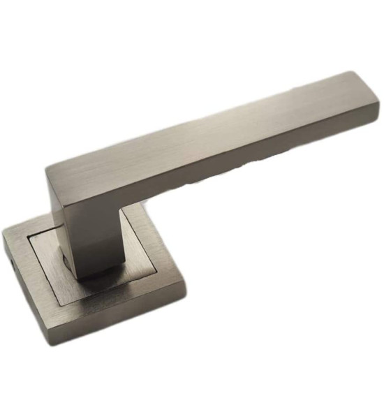 1 Pair of Delta Door Handles On Square Rose in Stunning Satin Stainless Steel Finish Finish Complete with Fixing Screws - Golden Grace