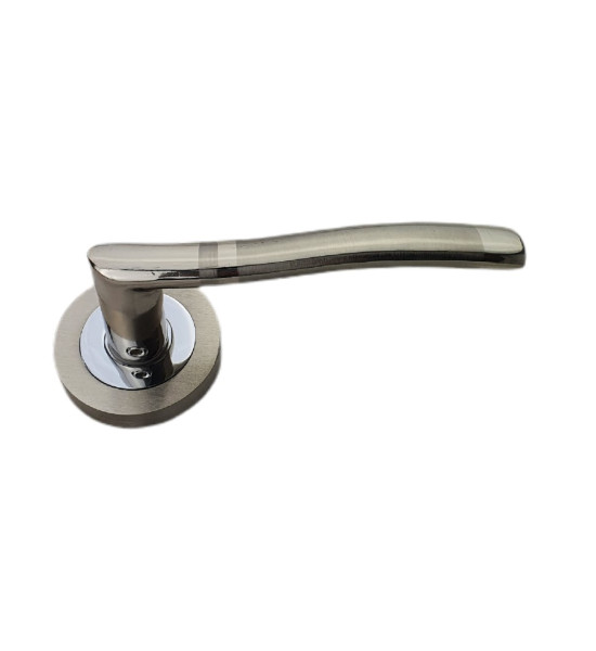1 Pair of Select Lever Door Handle on Round Rose Duo Two Tone Chrome Finish Complete with Fixing Screws - Golden Grace