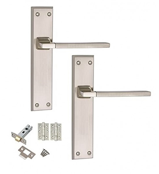 Duo Finished Aztec Door Handles on Designer Backplate Lever Latch Handle 200mm x 42mm with Ball Bearing Hinges and 2.5 Tubular Latch