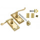 Georgian Lever Latch Door Handle Polished Brass Finish with Tubular Latch and Hinges 107mm x 48mm - Golden Grace