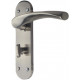 Astrid Bathroom Door Handles On Backplate Satin Stainless Steel Finish + Mortice Bathroom Lock - Golden Grace