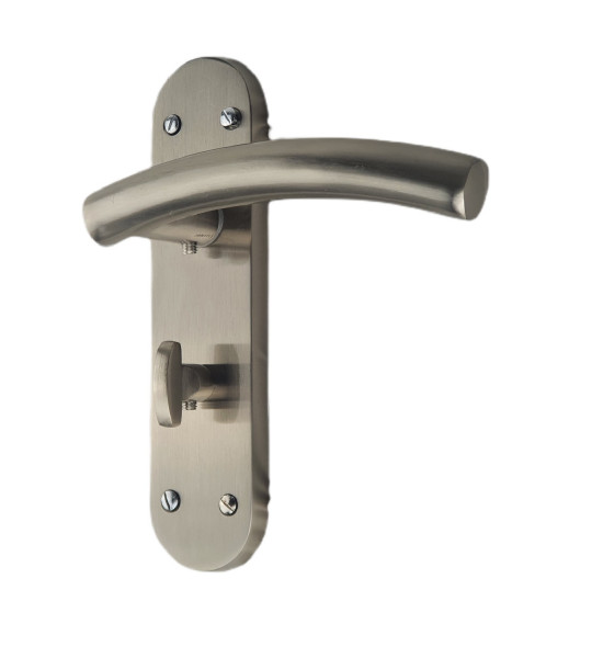 Arched T - Bar Satin Stainless Steel Finish Bathroom Door Handles On Backplate Satin Stainless Steel Finish 180mm x 45mm - Golden Grace