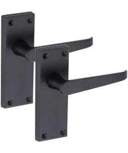 Golden Grace 1 Pair of Victorian Straight Handle Latch Door Handles in Matt Black with 120mm x 40mm Backplate