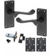 5 Pairs of Victorian Scroll Matt Black Door Handles 120mm Long Lever Latch Pack with Tubular Latch and Hinges - Golden Grace