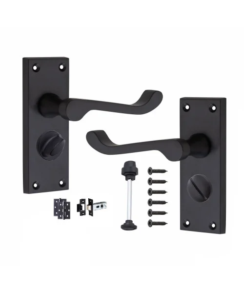 Golden Grace Victorian Scroll Privacy Door Handle Matt Black Finish