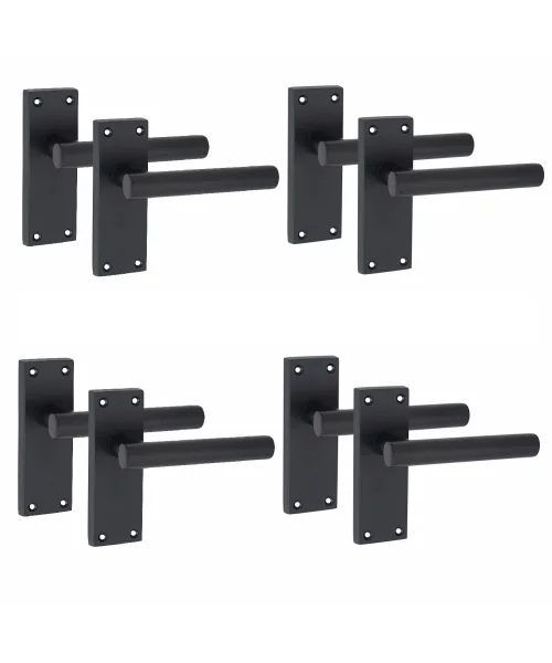 4 Pair of Victorian Straight T-Bar Handle Latch Door Handles Black Matt Black with 120mm x 40mm Backplate 4 Pair of Victorian Straight T-Bar Handle Latch Door Handles Black Matt Black with 120mm x 40mm Backplate