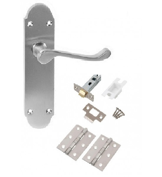 Epsom Door Latch Pack Set including Hinges and Latches Satin Chrome Finish - Golden Grace