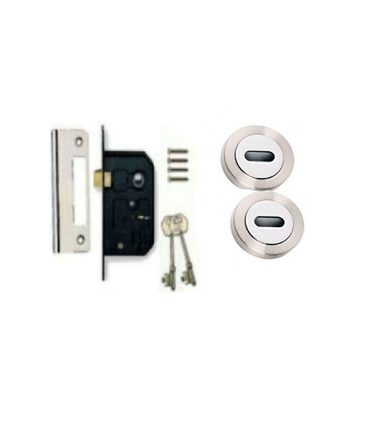 3 Lever Lock with 2 Keys and Duo FInish Satin Nickel and Polished Chrome Escutcheon Set. 