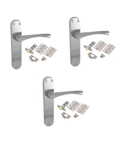 3 Sets of Astrid Door Handles On Backplate Polished Chrome Finish 182mm x 45mm with Tubular Latch and Hinges 3 Sets of Astrid Door Handles On Backplate Polished Chrome Finish 182mm x 45mm with Tubular Latch and Hinges