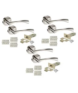 3 Sets of Astrid Modern Chrome Door Handles on Rose Duo Finish Door Lever Latch Pack 3x 3" Ball Bearing Hinges 3 Sets of Astrid Modern Chrome Door Handles on Rose Duo Finish Door Lever Latch Pack 3x 3" Ball Bearing Hinges