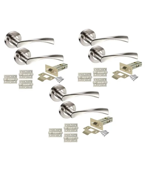 3 Sets of Astrid Modern Chrome Door Handles on Rose Duo Finish Door Lever Latch Pack 3x 3" Ball Bearing Hinges 3 Sets of Astrid Modern Chrome Door Handles on Rose Duo Finish Door Lever Latch Pack 3x 3" Ball Bearing Hinges