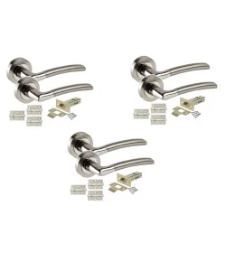 3 Sets of Indianna Modern Chrome Door Handles on Rose Duo Finish Door Lever Latch Pack 3x 3" Ball Bearing Hinges 3 Sets of Indianna Modern Chrome Door Handles on Rose Duo Finish Door Lever Latch Pack 3x 3" Ball Bearing Hinges