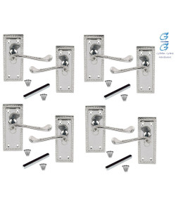 4 x Sets of Georgian Lever Latch Door Handle Polished Chrome 107mm x 48mm - Golden Grace 4 x Sets of Georgian Lever Latch Door Handle Polished Chrome 107mm x 48mm - Golden Grace