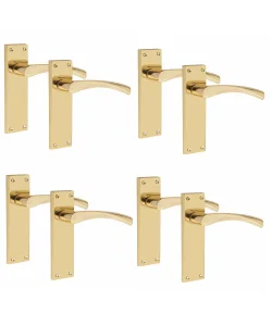 4 Pair of Victorian Scroll Astrid Handle Latch Door Handles Gold Polished Brass with 150mm x 40mm Backplate 4 Pair of Victorian Scroll Astrid Handle Latch Door Handles Gold Polished Brass with 150mm x 40mm Backplate