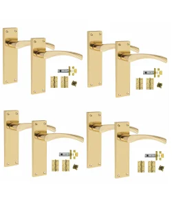 4 Sets Victorian Scroll Astrid handle Polished Brass Finish 150mm x 42mm With 2.5" Latch and 1 Pair of Hinges 4 Sets Victorian Scroll Astrid handle Polished Brass Finish 150mm x 42mm With 2.5" Latch and 1 Pair of Hinges