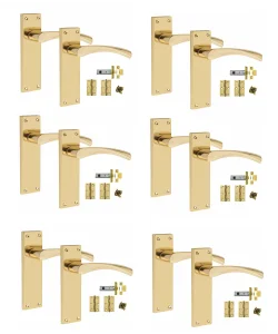 6 Sets Victorian Scroll Astrid handle Polished Brass Finish 150mm x 42mm With 2.5" Latch and 1 Pair of Hinges 6 Sets Victorian Scroll Astrid handle Polished Brass Finish 150mm x 42mm With 2.5" Latch and 1 Pair of Hinges