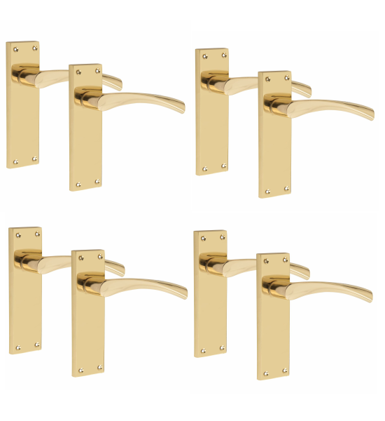 4 Pair of Victorian Scroll Astrid Handle  Latch Door Handles  Gold Polished Brass with 150mm x 40mm Backplate - Golden Grace