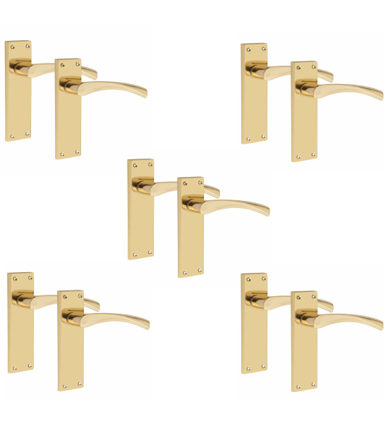 5 Pair of Victorian Scroll Astrid Handle  Latch Door Handles  Gold Polished Brass with 150mm x 40mm Backplate - Golden Grace