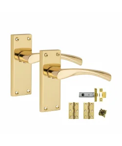 4 Sets Victorian Scroll Astrid handle Polished Brass Finish 120mm x 42mm With 2.5" Latch and 1 Pair of Hinges 4 Sets Victorian Scroll Astrid handle Polished Brass Finish 120mm x 42mm With 2.5" Latch and 1 Pair of Hinges