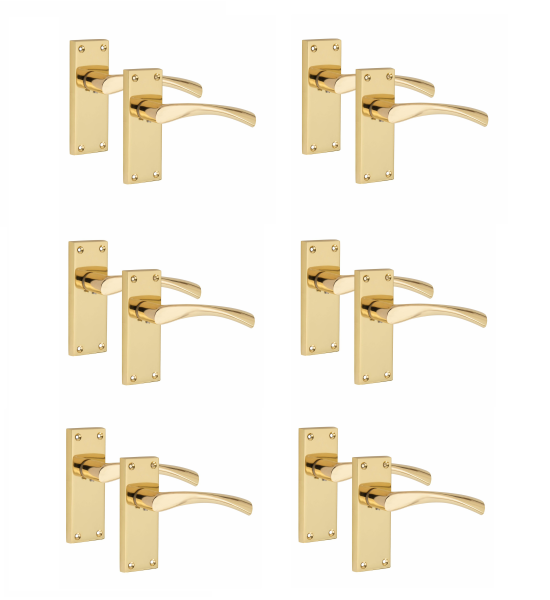 6 Pair of Victorian Scroll Astrid Handle  Latch Door Handles  Gold Polished Brass with 150mm x 40mm Backplate - Golden Grace
