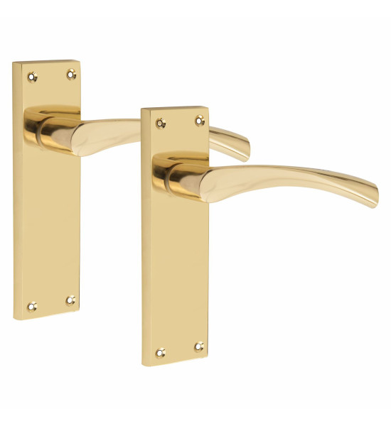 1 Pair of Victorian Scroll Astrid Handle  Latch Door Handles  Gold Polished Brass with 150mm x 40mm Backplate - Golden Grace