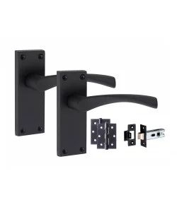 Golden Grace 1 Pair of Victorian Scroll Astrid Handle Latch Door Handles Matt Black 120mm x 40mm Backplate with 3" Matte Black Ball Bearing Hinges and 2.5" Black Tubular Latch Golden Grace 1 Pair of Victorian Scroll Astrid Handle Latch Door Handles Matt Black 120mm x 40mm Backplate with 3" Matte Black Ball Bearing Hinges and 2.5" Black Tubular Latch