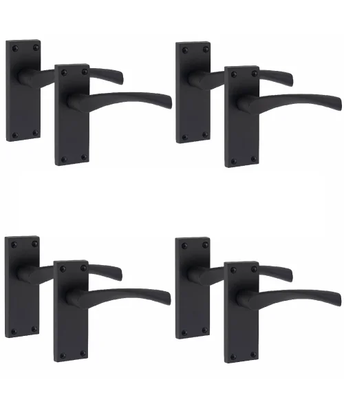 Golden Grace 4 Pair of Victorian Scroll Astrid Handle Latch Door Handles Matt Black with 120mm x 40mm Backplate Golden Grace 4 Pair of Victorian Scroll Astrid Handle Latch Door Handles Matt Black with 120mm x 40mm Backplate