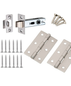 Set of 5 64mm Nickel Plated Bolt Through Tubular Mortice Latch with 3" Butt Hinges and Screws Golden Grace Set of 5 64mm Nickel Plated Bolt Through Tubular Mortice Latch with 3" Butt Hinges and Screws Golden Grace