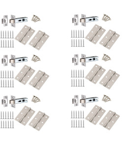 Set of 6 64mm Nickel Plated Bolt Through Tubular Mortice Latch with 3" Butt Hinges and Screws Golden Grace Set of 6 64mm Nickel Plated Bolt Through Tubular Mortice Latch with 3" Butt Hinges and Screws Golden Grace