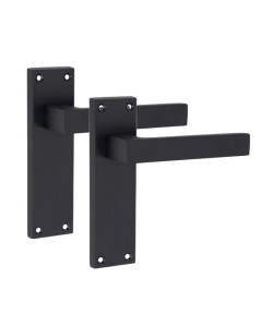 Golden Grace 1 Pair of Victorian Straight Delta Handle Latch Door Handles Matt Black with 150mm x 40mm Backplate
