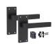 Golden Grace 1 Set of Victorian Straight Delta Handle Latch Door Handles Matt Black with 1 Pair of 3" Ball Bearing Hinges & Latches Pack Sets 120mm x 40mm Backplate…