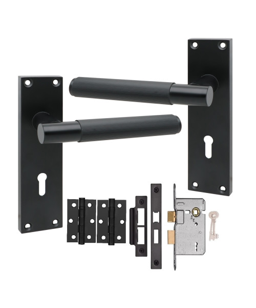 Golden Grace T-Bar Linear Victorian Lock Door Handle 3 Lever Lock Matt Black Finish 150mm Long and Hinges Golden Grace T-Bar Linear Victorian Lock Door Handle 3 Lever Lock Matt Black Finish 150mm Long and Hinges