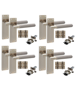 Golden Grace 4 Pair Victorian T-Bar Knurled Internal Door Handle Sets Antique Brass 150 x 40mm with 2.5" Latch & Hinges