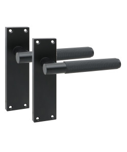 Golden Grace 1 Pair Victorian T-Bar Knurled Design Interior Door Handle Matt Black Finish 150 x 40mm