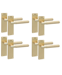 Golden Grace 4 Pairs Victorian T-Bar Knurled Design Interior Door Handle Satin Brushed Brass Finish 150 x 40mm
