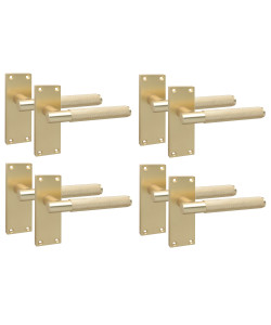 Golden Grace 4 Pairs Victorian T-Bar Knurled Design Interior Door Handle Satin Brushed Brass Finish 120 x 40mm