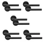 5 Pairs of T Bar Design Modern Matte Black Lever Latch Door Handles On Rose  - Golden Grace