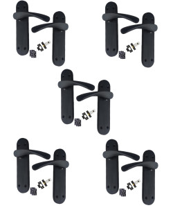 5 Set Astrid Door Handles Backplate Matt Black Finish Set 182mm x 45mm Backplate, Tubular Latch, Ball Bearing Hinges 5 Set Astrid Door Handles Backplate Matt Black Finish Set 182mm x 45mm Backplate, Tubular Latch, Ball Bearing Hinges