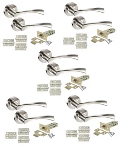 5 Sets of Astrid Modern Chrome Door Handles on Rose Duo Finish Door Lever Latch Pack 3x 3" Ball Bearing Hinges 5 Sets of Astrid Modern Chrome Door Handles on Rose Duo Finish Door Lever Latch Pack 3x 3" Ball Bearing Hinges