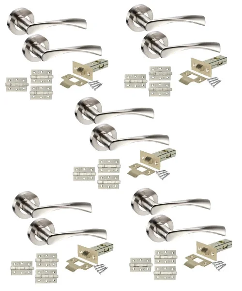 5 Sets of Astrid Modern Chrome Door Handles on Rose Duo Finish Door Lever Latch Pack 3x 3" Ball Bearing Hinges 5 Sets of Astrid Modern Chrome Door Handles on Rose Duo Finish Door Lever Latch Pack 3x 3" Ball Bearing Hinges