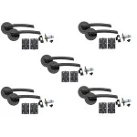 5 Sets Black Nickel Finish Indiana Modern Door Handles Rose Lever Latch Pack Black Ball Bearing Hinges, Tubular Latch