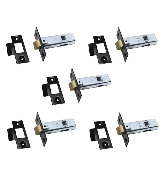 5 x Tubular Mortice Latch, 63mm (2.5) with Strike Plate - Matte Black