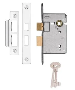 3 Lever Mortise Sash Lock Nickel Plated Finish with 2 Keys 2.5" 64mm