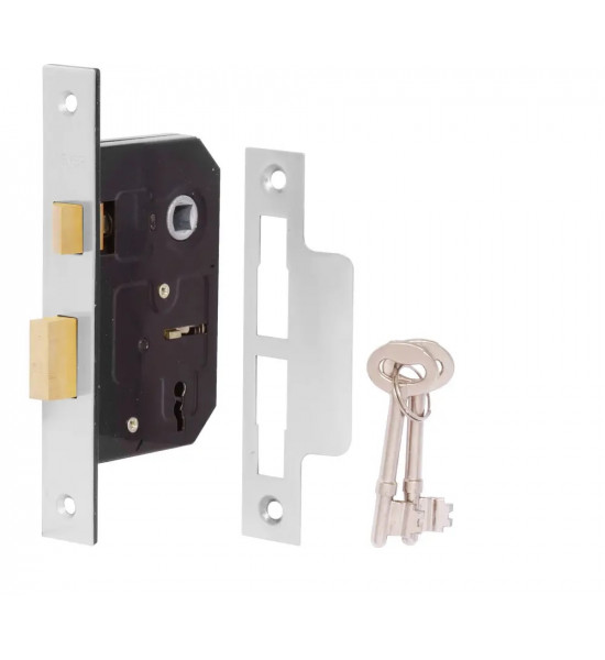 3 Lever Mortise Sash Lock Nickel Plated Finish with 2 Keys 2.5" 64mm