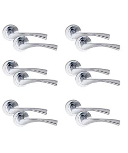 6 Pair Astrid Design Door Handles Polished Chrome Finish - Golden Grace
