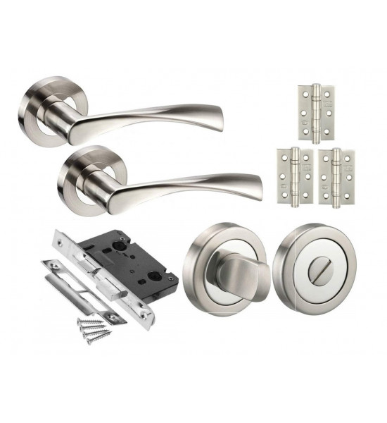 Astrid Design Modern Duo Dual Chrome Door Handle Pack for Bathrooms with 3 x 3" Heavy Duty Ball Bearing Hinges - Golden Grace