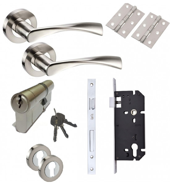 Astrid Design Modern Duo Dual Chrome Euro Profile Lock Door Handle Pack with 3 Keys 70mm Barrell 35/35- Golden Grace