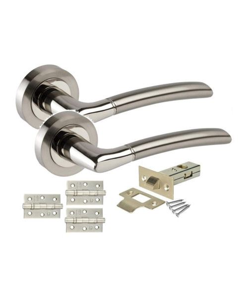 Indianna Modern Chrome Door Handles on Rose Duo Finish Door Lever Latch Pack 3x 3" Ball Bearing Hinges Indianna Modern Chrome Door Handles on Rose Duo Finish Door Lever Latch Pack 3x 3" Ball Bearing Hinges