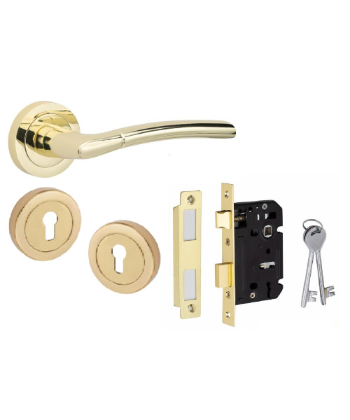 Indiana Design Key Lock Door Handle Set Thumbturn and Mortise Lock Polished Brass Indiana Design Key Lock Door Handle Set Thumbturn and Mortise Lock Polished Brass