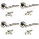 Golden Grace 4 Pairs of Indiana Design Door Handle On Round Rose Latch Door Handles with 2.5" Tubular Latch Duo Finish Satin Nickel Polished Chrome with 52mm Diameter